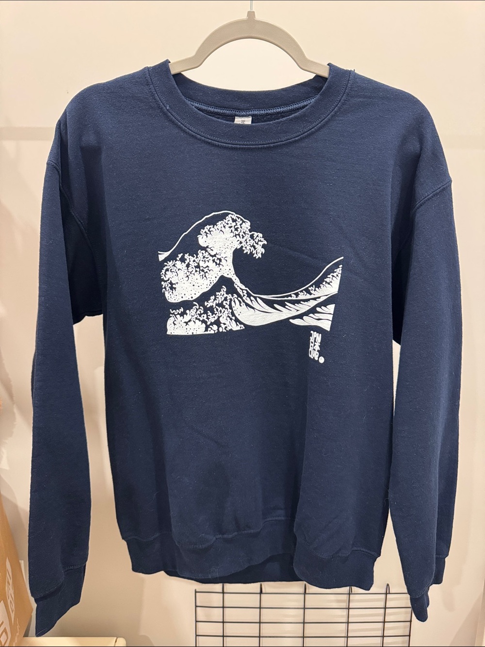 Gildan Navy Crewneck Sweatshirt with White Wave Graphic